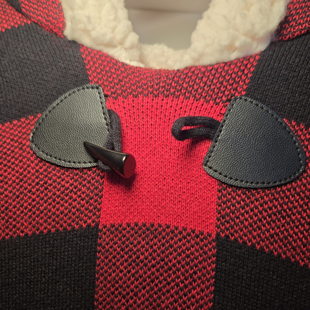 Tommy Bahama Women’s Buffalo Plaid Sherpa Hoodie Poncho Cape Vest Size M" - Picture 3 of 6